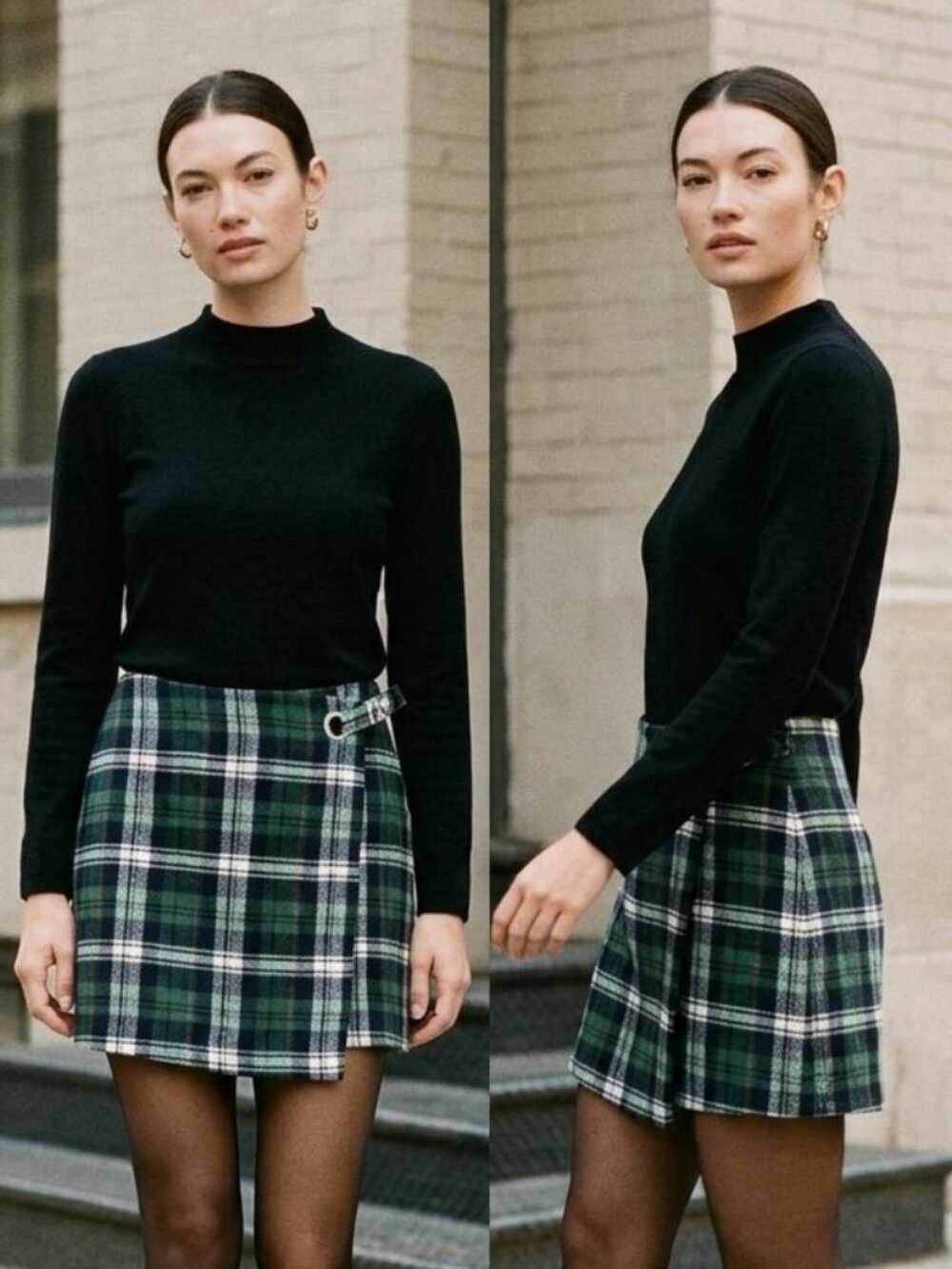Plaid Faux Wrap Mini Skirt in Green - Women